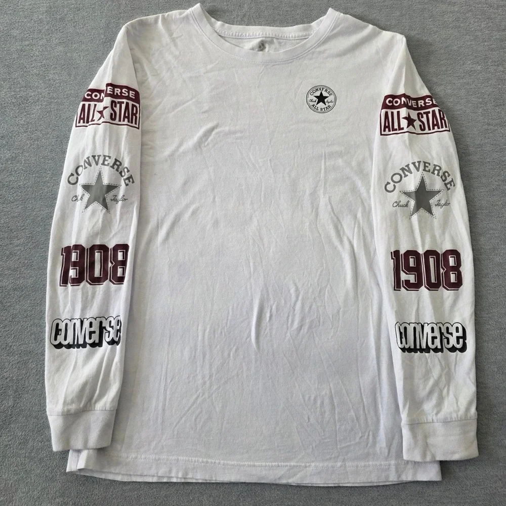 Converse All Star Kids XL White Long Sleeve Graphic T-Shirt 1908 Chuck Taylor